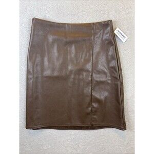 NEW Old Navy Faux Leather Mini Skirt Women's XS Brown Front Slit